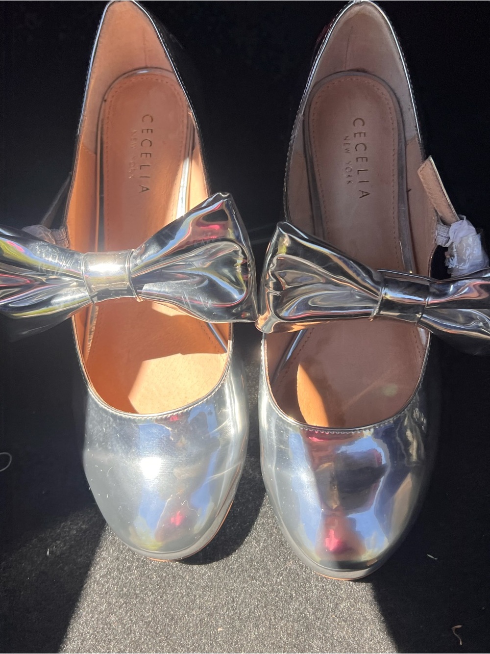 CECELIA NEW YORK Silver Metallic Bow Flats